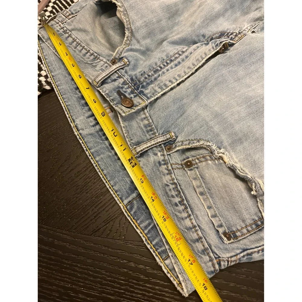 Levis 505 Regular Fit Straight Leg Distressed Jeans Light Wash Mens 36x29